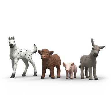 Set de figurines pour enfants Schleich Farm World 42740 animaux de la ferme bébé (4 pièces) veau Highland poulain Knabstrupper porcelet ânon Multicolore