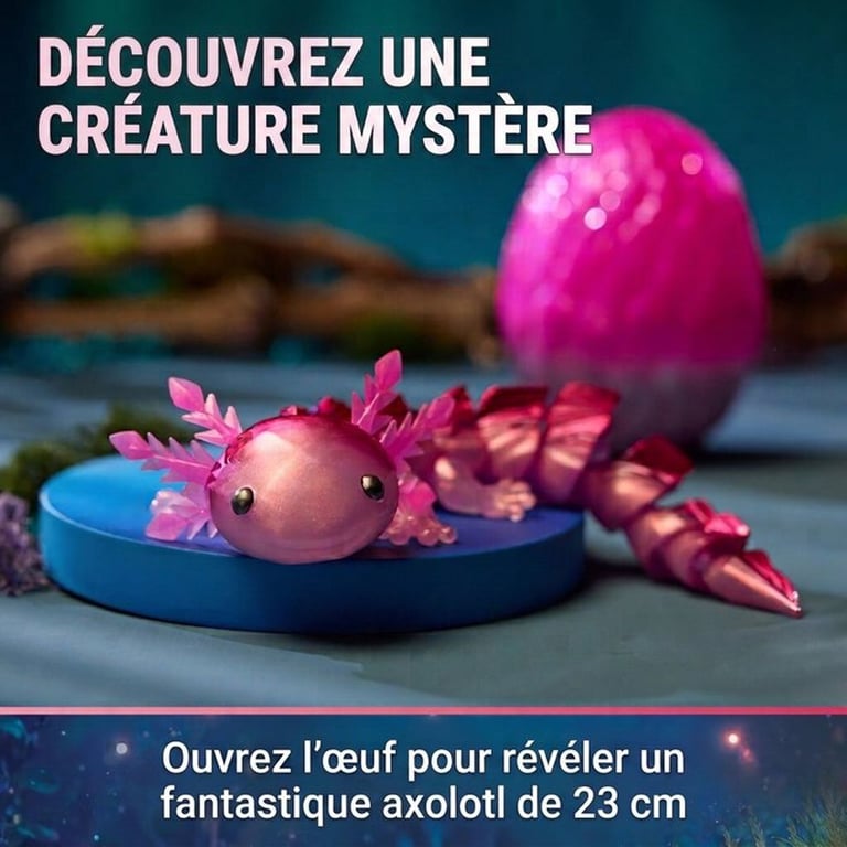 Figurine articulée CrystaLynx Dragons SPIN MASTER Axolotl dans son œuf 23 cm, effet scintillant multicolore - Neuf