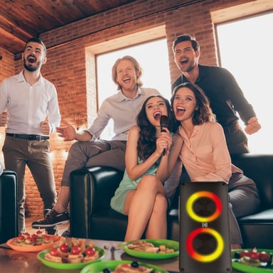 KODAK PRPS-1775 Enceinte Bluetooth Party portable 20W RMS, double woofer 4'', micro karaoké inclus, TWS stéréo, LED RGB, radio FM, USB/TF/AUX, batterie 3000 mAh, portée 10 m