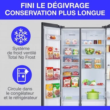 Réfrigérateur américain - CONTINENTAL EDISON - CERA505NFIXD - 503 L - Total No Frost (Sans givre) - Classe D - L92 x H177 cm