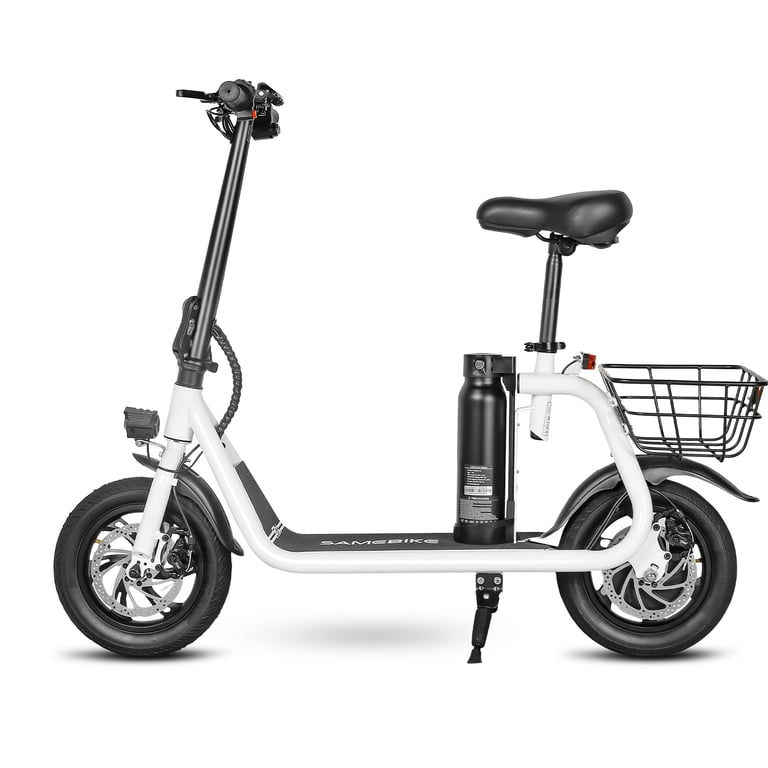 SAMEBIKE SM-C01 Monopattino elettrico pieghevole con sedile, monopattino elettrico da 12'' con cestino 350W 36V 10,4Ah