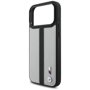 Custodia BMW M Perforated Stripe Logo MagSafe per iPhone 17 Pro Max, grigia