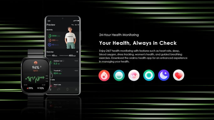 Montre Connectée oraimo Watch Nova N : Écran AMOLED 2,04?, Autonomie 11 Jours et Appels HD Sans Fil