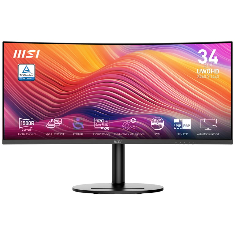 MSI Modern MD342CQP Écran PC 34'' UWQHD incurvé Dalle VA 3440 x 1440 KVM PIPPBP Large Gamme de Couleurs Confort des Yeux Haut parleurs intégrés réglable sur 3 Axes HDMI 2.0b DP 1. - vue 10
