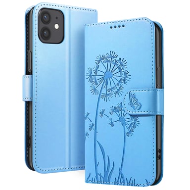 Zanaé Funda tipo cartera para iPhone 12 / 12 Pro diseño premium de flores y mariposas Azul Claro