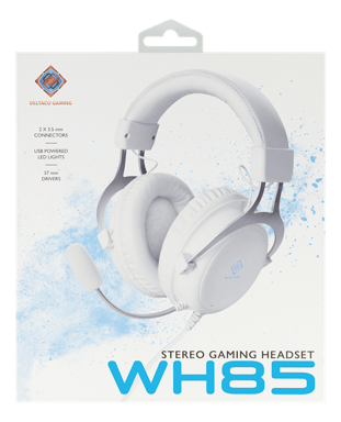 Deltaco Gaming - WHITE LINE WH85 - Cuffie da gioco a LED, altoparlanti stereo da 57 mm, pelle PU, PC/MAC/Console/Mobile, bianco
