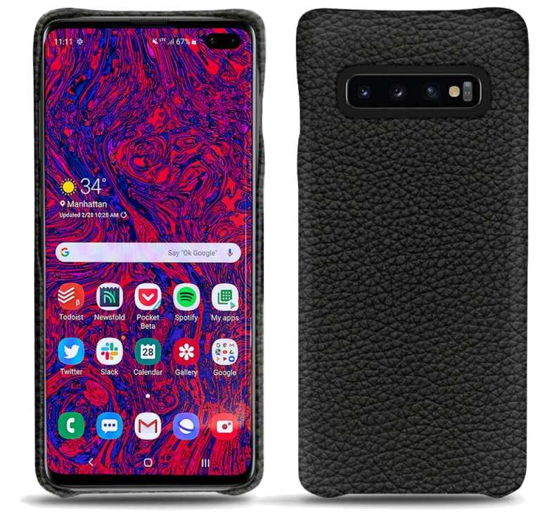 Coque cuir Samsung Galaxy S10+ - Coque arrièreNoir