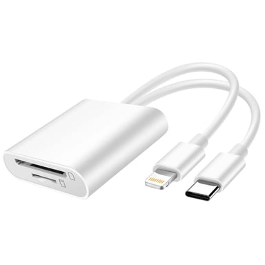 Lecteur Carte SD / Micro-SD vers USB-C / Lightning 480Mbps Blanc