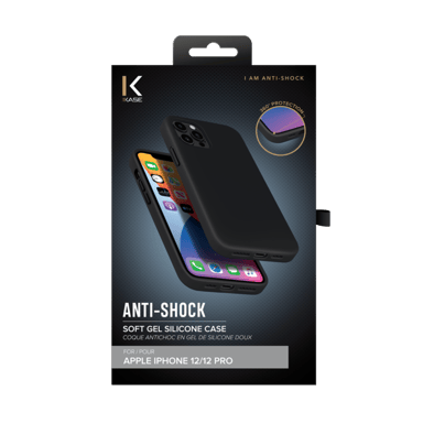 Custodia antiurto in morbido silicone gel per Apple iPhone 12/12 Pro, nero satinato
