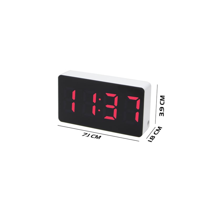 Despertador pequeño - Reloj digital - Adecuado como despertador infantil - Dormitorio - Atenuación automática - 3 alarmas - Pantalla roja - Blanca (HCG01W)