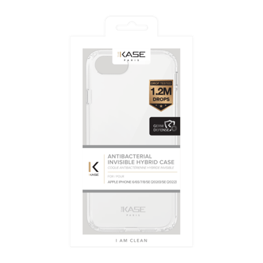 Carcasa híbrida antibacteriana invisible para iPhone 6/6s/7/8/SE 2020/SE 2022, Transparente