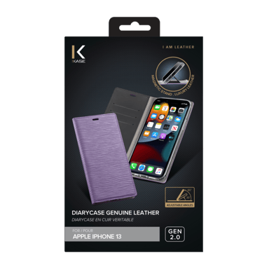 Diarycase 2.0 Funda de piel auténtica con soporte magnético para Apple iPhone 13, Violeta lila