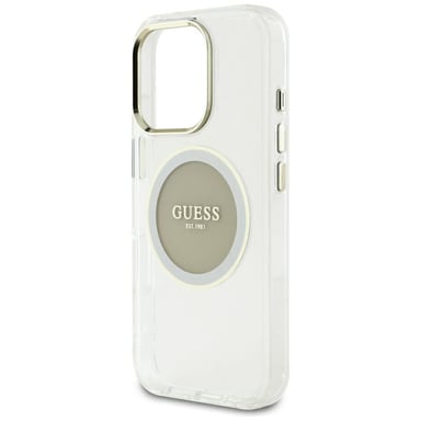 Étui Guess IML Metal Colored Circle Classic Logo MagSafe pour iPhone 16 Pro Max gris