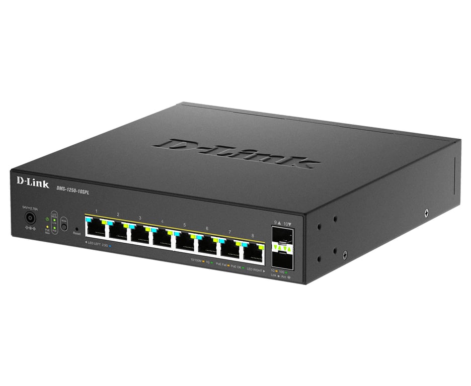 D Link DMS 1250 10SPL Commutateur C2+ intelligent 2 x 1010010002.5G PoE++ + 6 x 1010010002.5G PoE+ + 2 x 10 Gigabit SFP+ de bureau PoE++ - vue 4