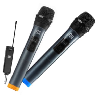 D2 Pack 2 microphone dynamique DII sans fil avec écrans Omnidirectionnel récepteur rechargeable, jack 6.35mm pack de 2pcs