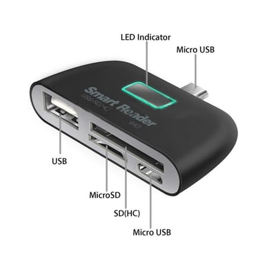 Lecteur de cartes pour Smartphone Micro USB Android SD Micro SD USB Adaptateur Universel (NOIR)