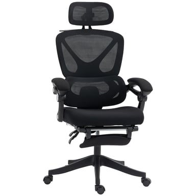 Roline Chaise de Bureau Ergonomique Inclinable Maille Noir Repose-Pied