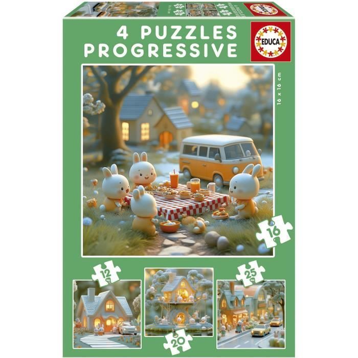 Puzzles progressifs EDUCA La Ville des Lapins 4 puzzles 12 à 25 pièces Pour enfants - vue 6