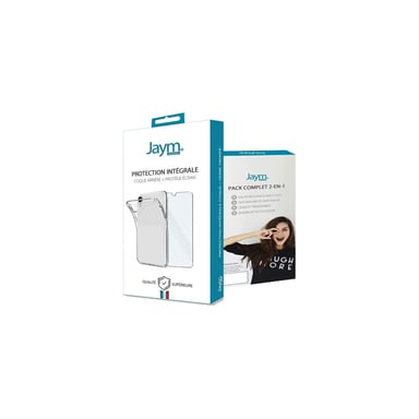 JAYM - Pack Intégral Coque + Verre pour iPhone 14 Pro - Coque Souple Transparente et Résistante + Verre de protection renforcé - Plat 2.5D