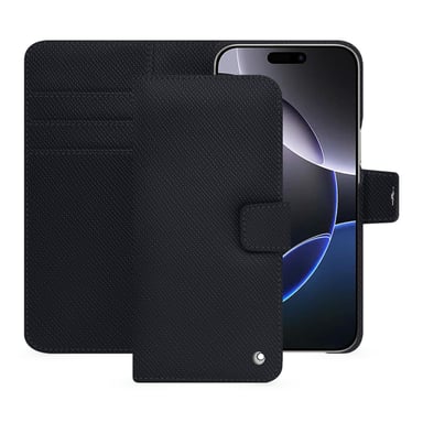 Étui portefeuille cuir Apple iPhone 16 Pro Max -  - Noir - Cuir saffiano