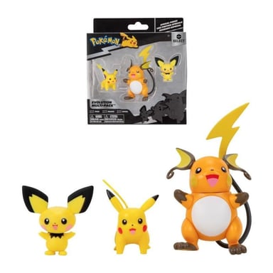 Bandai Pokémon - Pack évolution - Figurine Pichu 5cm + Figurine Pikachu 8cm + Figurine Raichu 10cm - JW2778 - vue 1