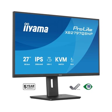 Moniteur iiyama ProLite XB2797QSNP-B1 27'' Quad HD IPS USB-C Dock KVM LAN Noir