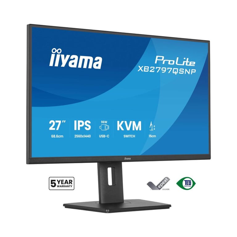 Écran iiyama ProLite XB2797QSNP-B1 27  Quad HD IPS USB-C Dock KVM LAN Noir - Neuf