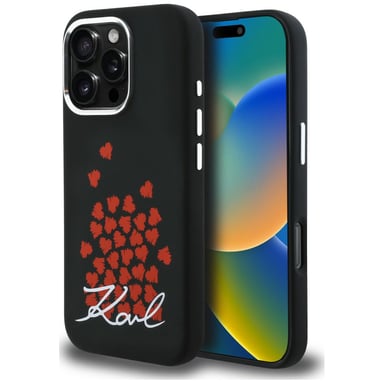 Custodia Karl Lagerfeld in silicone con logo « Heart Sign » e MagSafe per iPhone 16 Pro Max, nera