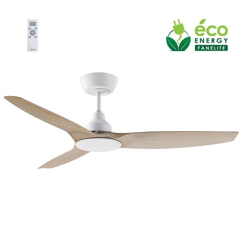Fanelite - Ventilateur de plafond 132 cm blanc et ABS imitation bois FANDC52NC - Moteur DC 18W - 3 pales - SANS LUMIÈRE - Silencieux - Neuf
