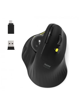 Port Connect Ratón ergonómico con USB-A / USB-C 2,4 Ghz inalámbrico recargable Bluetooth bola direccional Negro