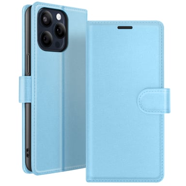 Zanaé Funda tipo cartera para iPhone 15 Pro Max con soporte y lengüeta magnética Azul Claro