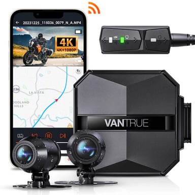 VANTRUE F1 Dashcam moto 4K + 1080P (avant et arrière), WiFi 5 GHz, GPS, étanche IP67, instructions vocales en allemand, enregistrement 24h/24. Détection de collision