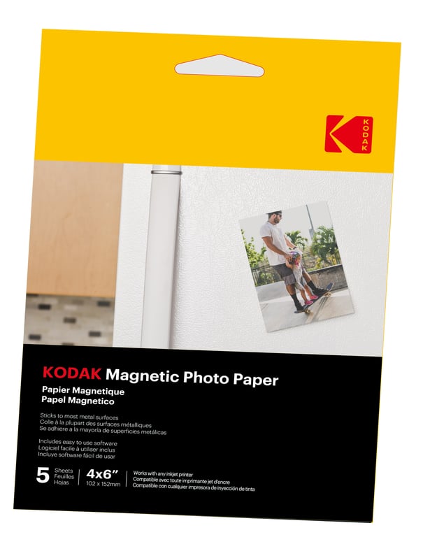 KODAK Magnetic Photo Paper - Pack de 5 feuilles de papier photo - Format 10 x 15 cm - Compatible avec imprimantes jet d'encre - Neuf