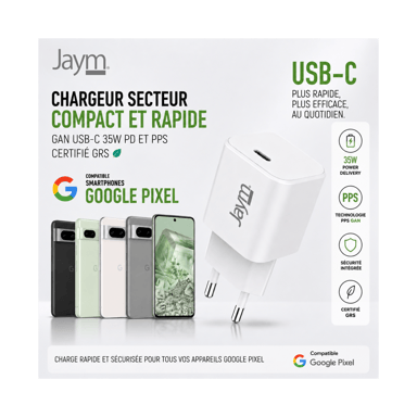 JAYM Chargeur USB C rapide 35W pour GOOGLE PIXEL 10A 10 PRO 10 PRO XL PRO 10 9a 9Pro 9 PRO XL 9