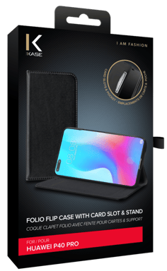 Coque clapet folio avec fente pour cartes & support pour Huawei P40 Pro, Noir