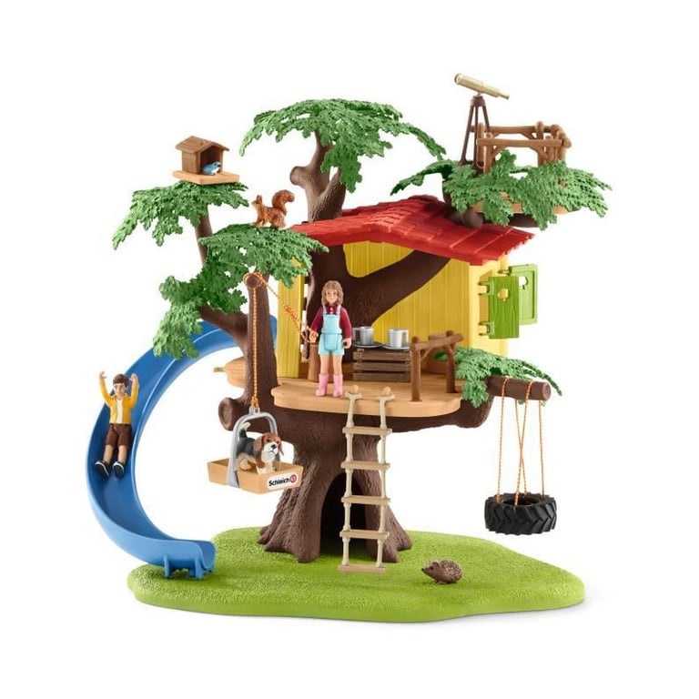 Cabane aventure dans les arbres coffret de 60 pièces détaillées avec balançoire 2 figurines d'enfant et figurines d'animaux - vue 2