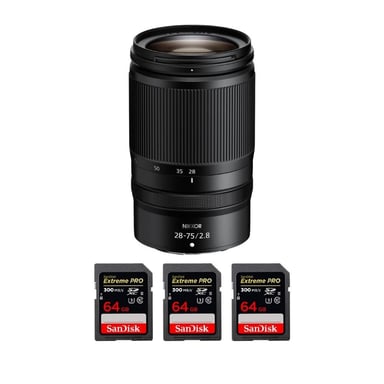 Objetivo Nikon Z 28-75mm F2.8 + 3 SanDisk 64GB Extreme PRO UHS-II + Ebook ''20 consejos para fotos que impactan''
