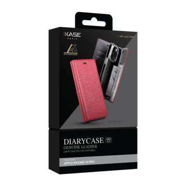 Diarycase 2.0 Custodia a conchiglia in vera pelle con supporto magnetico per Apple iPhone 14 Pro, rosso bordeaux