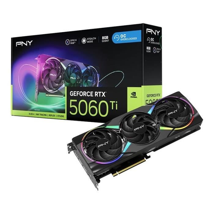 PNY Carte graphique GeForce RTX™ 5060 Ti 8GB ARGB Overclocked Triple Fan DLSS 4 - vue 5