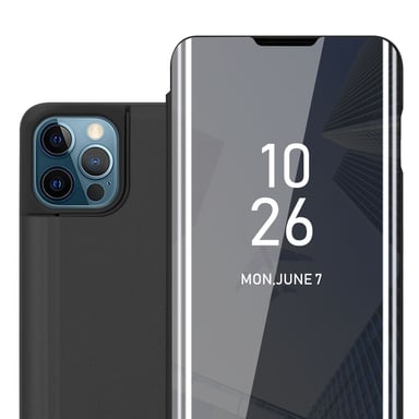 Coque pour Apple iPhone 13 PRO MAX en TOURMALINE NOIR Clear View Housse de protection Étui de protection miroir avec fonction de support Protection à 360 degrés