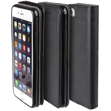 Moozy Case Flip Cover para iPhone 6s, iPhone 6, Negro - Funda magnética inteligente con tarjetero y soporte