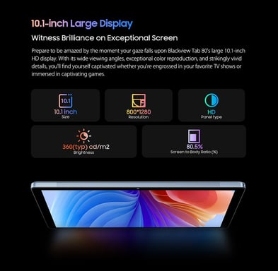 Blackview Tableta Tab 80 Android 13, pantalla de 10.1 pulgadas 800x1280, Unisoc Tiger T606 8 núcleos 1.6GHz, 8 GB RAM 128 GB ROM, Batería de 7680mAh, Cámara 13MP+8MP, WiFi 5G, Doble ranura SIM 4G, GPS/Galileo/GLONASS/BDS, Soporte Widevine L1, Desbloqueo facial - Gris