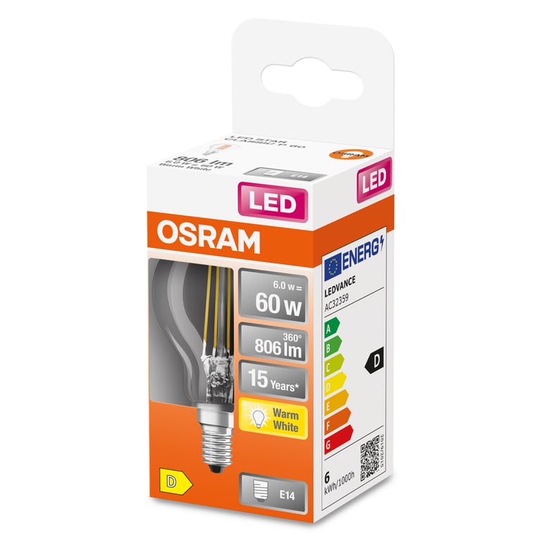 OSRAM LED flamme filament E14 806lm chaud - vue 6