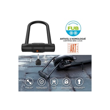Antirrobo U CASR FUB 2 & ART 4 Negro tamaño largo acero templado 2 llaves mecanismo de llave para scooter moto