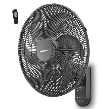 Fanelite - Ventilateur mural W1860-RPG - Hélice 45 cm - 3 vitesses - télécommande - Minuterie - Grilles et hélice plastiques - Oscillant ou fixe