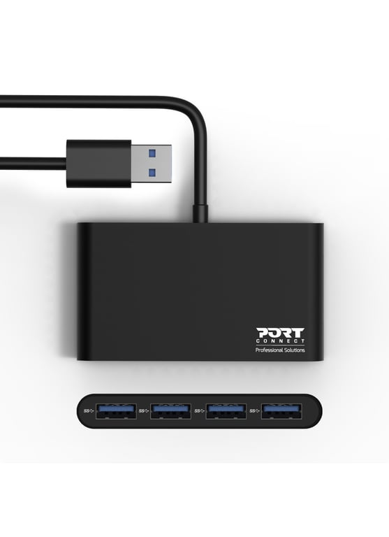 USB A 3.0 to 4 ports USB A SuperSpeed 3.0 Hub Black Port