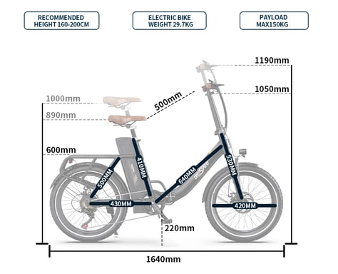 ONESPORT OT16-2 Vélo Électrique - 20'' Roues 250W Moteur 48V17Ah Batterie 60KM Autonomie Frein à Disque - Noir et Marron