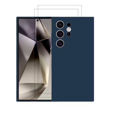 EVETANE Coque Samsung Galaxy S24 Ultra Silicone liquide Bleu Marine + 2 Vitres en Verre trempé Protection écran Antichocs