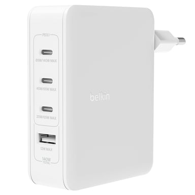 Chargeur Secteur 3x USB C et USB 140W GaN Ultra rapide Format Compact Blanc