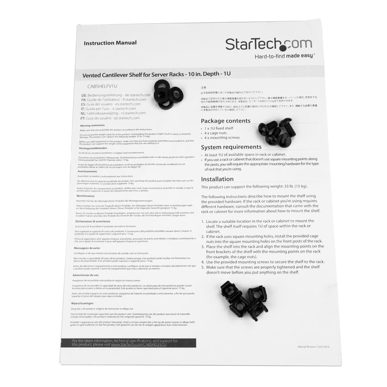 StarTech.com Étagère Rack Serveur 1U Plateau Cantilever Universel Ventilé pour Armoire d'Équipement Réseau 19 Acier Résistant Poids Max 20kg Étagère de 25cm de Profondeur Neuf - vue 2